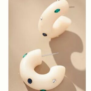 Anthropologie Cream Resin Studded Hoop Earrings